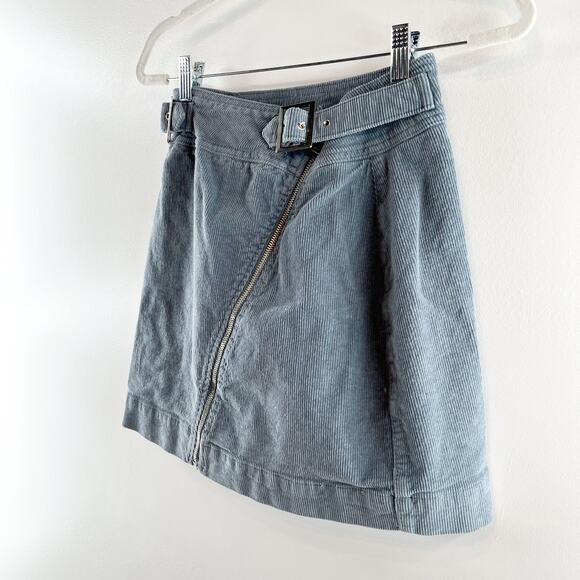 Urban Outfitters Harmony Corduroy Asymmetrical Zip Belted Mini Skirt Blue Small - Picture 6 of 8
